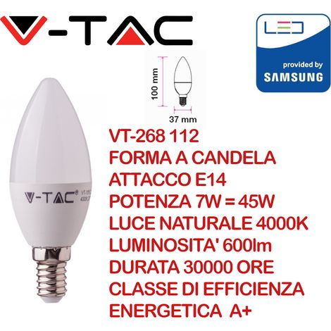 V-TAC PRO VT-268 Lampadina LED Chip Samsung E14 7W Candela Bianco naturale - 4000K