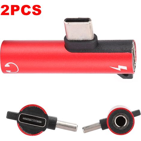 Adaptateur Audio USB-C vers 3.5mm avec Charge Rapide, Double Jack Micro-Casque (Rouge)