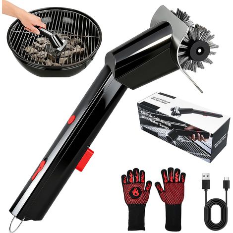 Brosse Électrique pour Barbecue 500 TR/Min 2 Vitesses, Nettoyeur Électrique sans Fil pour Barbecue avec Élclairage LED, Tête de Brosse en Acier Inoxydable, Pulvérisation d'eau pour Grilles (1/5)