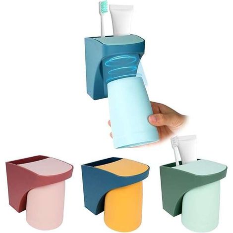 Zahnbürstenhalter mit Becher und Zahnpastabehälter, 3 Stück