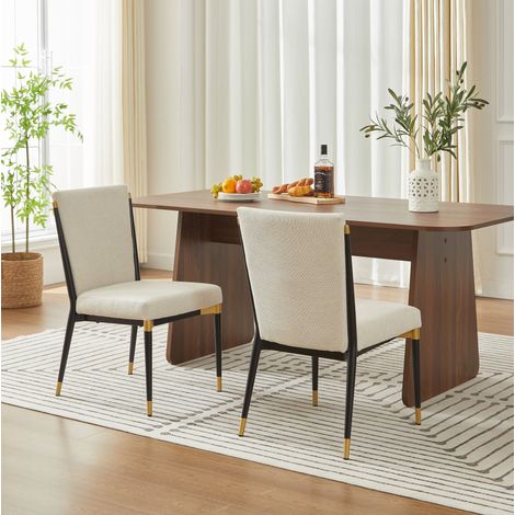 Chaises de salle à manger lot de 2, style scandinave, tissu beige, pieds réglables HAVRYA (1/5)