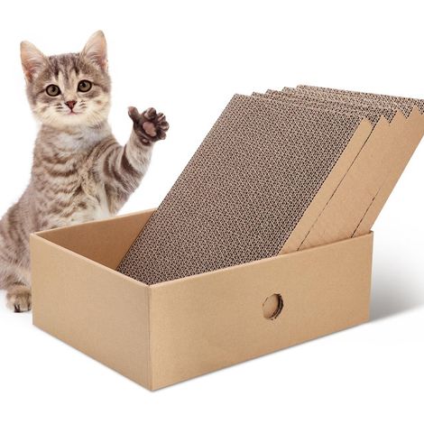 Grattoir à chat en carton avec boîte de rangement, lot de 5 griffoirs réversibles (1/5)