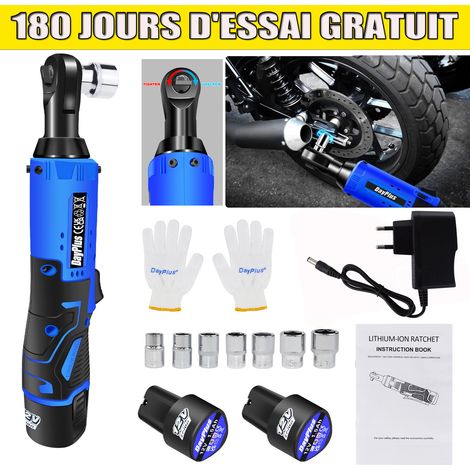 3/8'' 12V 120Nm lectrique Sans fil Cl angle cliquet + 2 Batterie + 7 douill 2024
