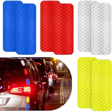 Autocollants réfléchissants pour voitures et motos - de d'avertissement visibles la nuit Lot 8 rouge bleu blanc jaune (1/5)