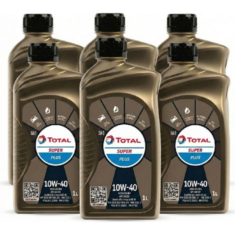 Kit 6 Litri Total Super Plus 10W-40 Olio Motore 6x1L Tecnologia Sintetica per Auto Benzina Diesel GPL Metano Multigrado Alta Protezione Lubrificante Universale Auto