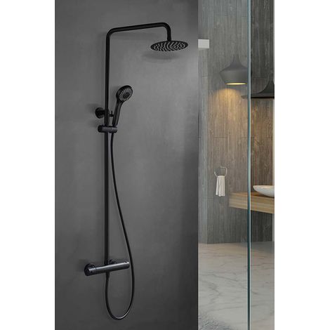 Conjunto de ducha termostática y extensible de latón de acabado negro mate Kent de Imex (1/7)