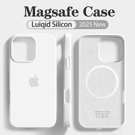 Coque souple en silicone liquide MagSafe d'origine pour Apple iPhone 16, 15, 14, 12, 13 Pro Max, chargement sans fil, avec logo 16, coque magnétique blanche pour iPhone 14 Pro