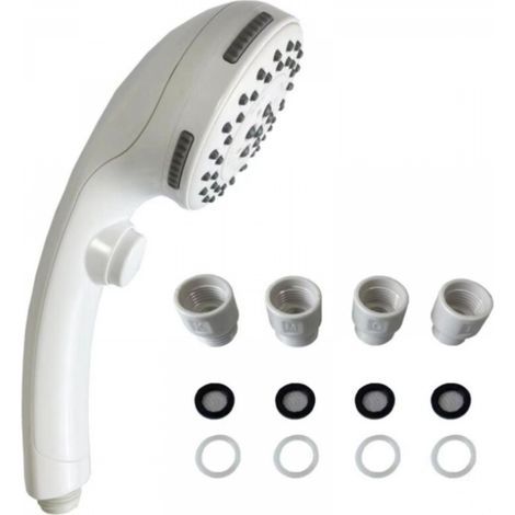 Pommeau de douche blanc chromé avec bouton d'arrêt, pommeau de douche à main, pommeau de douche + connecteur KMGT, 1 pièce (1/5)