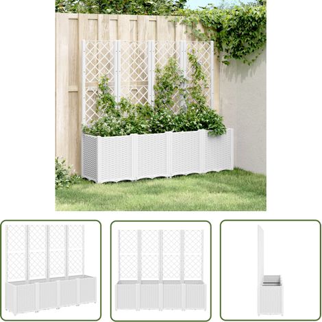 The Living Store Jardinière avec treillis blanc 160x40x140 cm PP - Jardinier - Pot De Fleurs - Jardinière Extérieure - Plante Grimpante - Support Végétal (1/5)