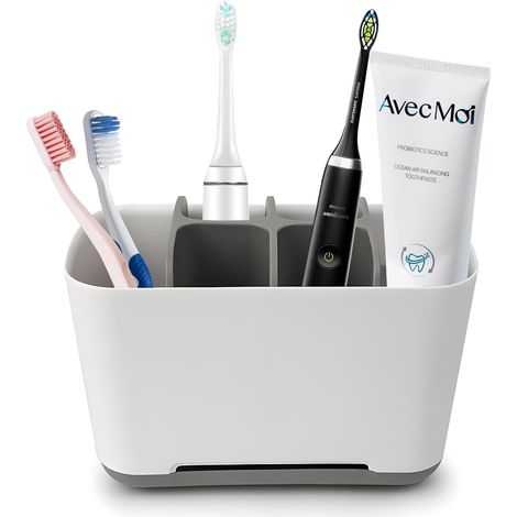 Support amovible 4 compartiments pour brosse électrique, avec espace dentifrice et fond antidérapant