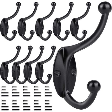 Lot de dix crochets muraux doubles style ferme pour accrocher serviettes et vêtements avec vis décoration rustique pour entrée