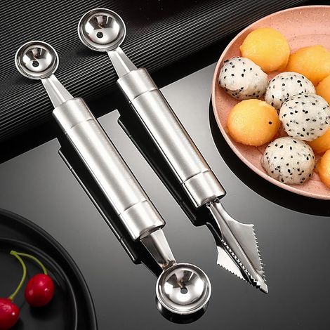 2 Pièces Outil à Découper, Cuillère à Melon, Couteau à Fruits en Acier Inoxydable, Ustensile Cuisine (1/5)