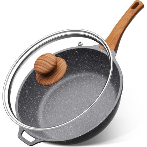 Padella Alta Antiaderente 30 cm con Coperchio – Padella in Granito Compatibile con Induzione
