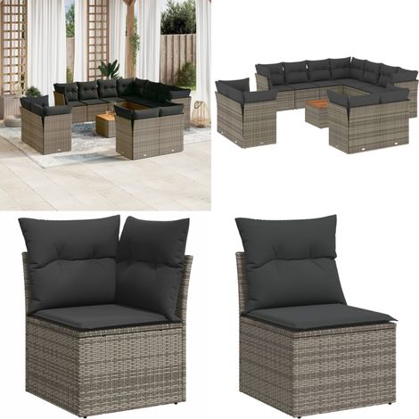 Salon de jardin avec coussins 12 pcs gris résine tressée - Ensemble Salon Jardin - Mobilier Extérieur - Canapé Jardin - Résine Tressée - Rotin Synthétique - Home & Living (1/5)