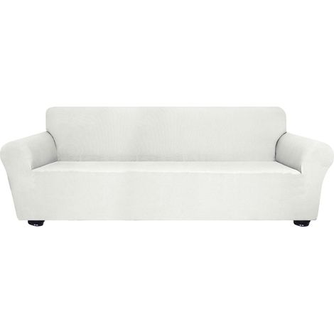 Housse extensible pour canapé 4 places, en spandex antidérapant et doux, lavable, idéale pour le salon, les enfants et les animaux de compagnie (Blanc)