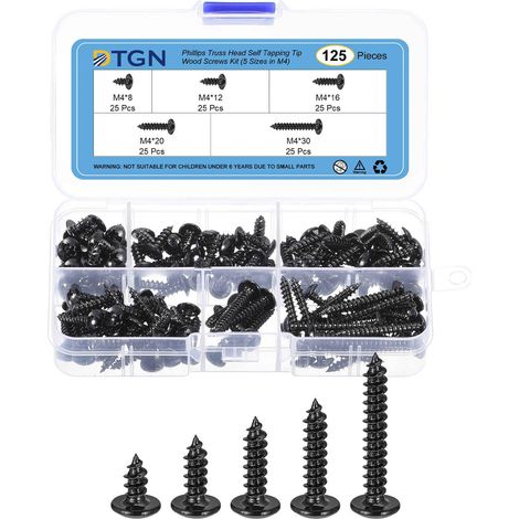 125Pièces Kit De Vis À Tôle Assorties Pour Bois Meubles Noir (1/5)
