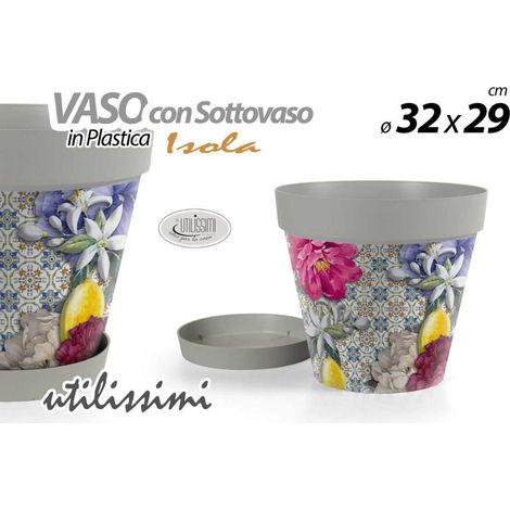 Vaso da Giardino con Sottovaso in Plastica Decoro Isola 32 x 29 cm (1/2)