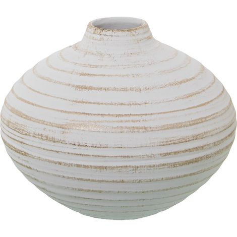 Vase Bouteille avec rainures en céramique Blanc Mat et doré 24x24x20 cm