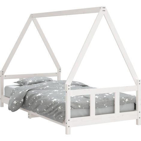Lit simple Cadre de lit pour enfants blanc 90x190 cm bois de pin massif (1/5)