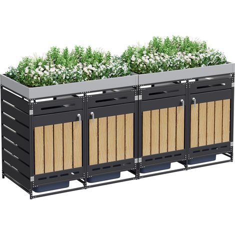 CHICFURN Cobertor para 4 cubos de basura, 262 x 79 x 120 cm, hierro negro, jardinera (1/5)