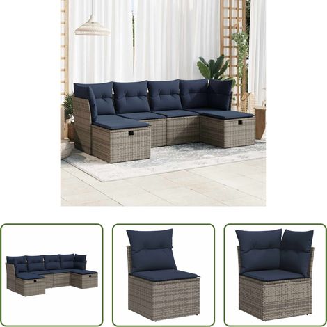 vidaXL Set de muebles de jardín 6 pzas y cojines ratán sintético gris (1/5)