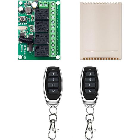 Commutateur de télécommande sans fil 6V 12V 24V, récepteur de Relais RF 10A 4CH 433Mhz avec 2 émetteurs pour Moteur, Porte de Garage, lumière, Rideau électrique, Bricolage (1/5)