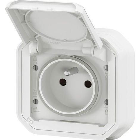Legrand – Prise de courant étanche 16A 250V – IP55 protection poussière et projections – Installation encastrée avec griffes – Blanc