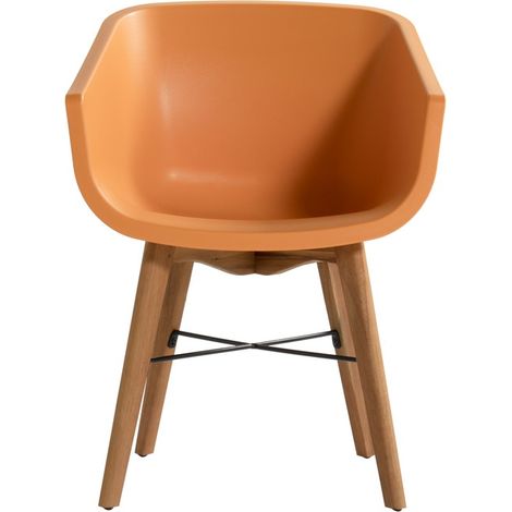 CHALET & JARDIN Lot de 2 chaises Amalia Eucalyptus en résine - pieds en bois - Orange (1/5)
