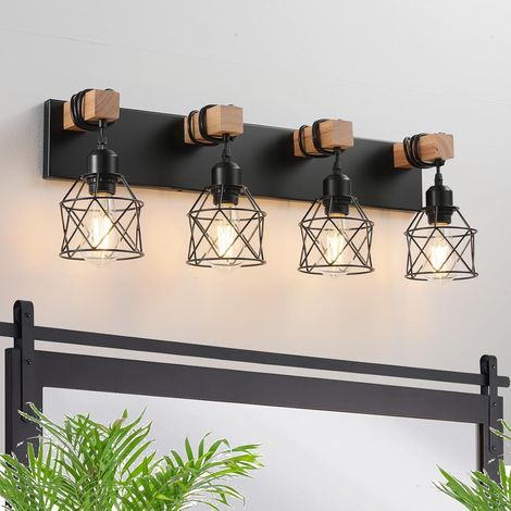 Lampe de Coiffeuse 4 Lumières - Éclairage Salle de Bain et Chevet Style Industriel - Lumière Chaude avec Ampoules ST64 Incluses - Applique Murale (1/5)