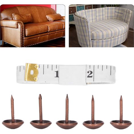 Ensemble de 100 clous en laiton pour meubles anciens, clous de meubles, clous décoratifs d'intérieur, têtes de clous décoratives, clous en laiton pour meubles anciens, avec ruban à mesurer et poignées (1/5)
