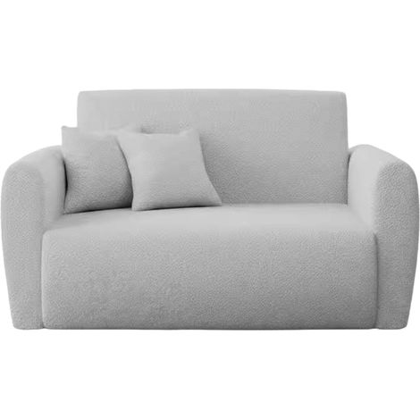 GINA - Canapé droit convertible tissu bouclette 2 places Gris clair (1/5)