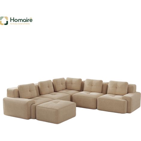 Canapé modulable en velours côtelé beige avec accoudoirs 295 x 295 x 69 cm HOMAIRE (1/5)
