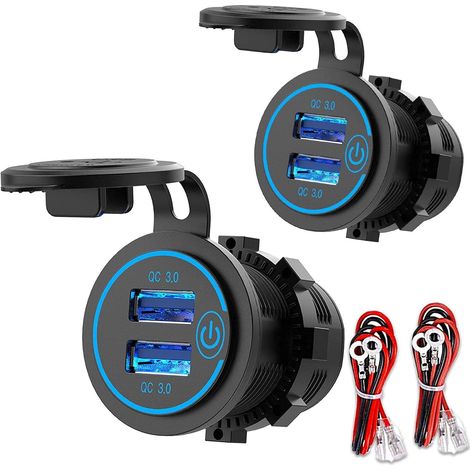 Prise USB 12 V-24 V-Double Port USB 3.0-Étanche IP66-Pour Voiture Bateau Moto Bus-Capuchon de Protection-Inclusion de 2 Pièces (1/5)