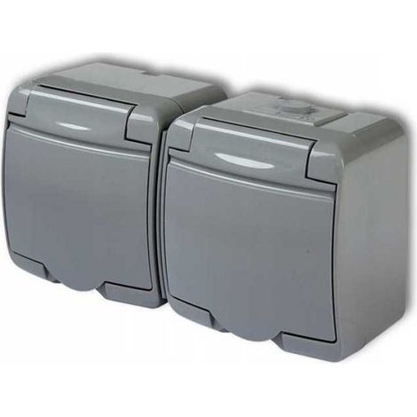 Prise Double - IP54 - 16 A - 250 V - Bornes À Vis - Pour Garage Atelier Salle Humide - Gris - 1 Pièce (1/2)