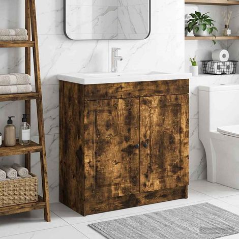 vidaXL Mobiletto da bagno sotto il lavello Rovere Fumo