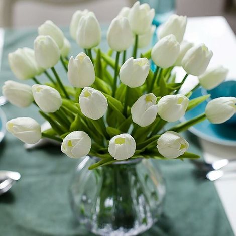 Bouquet de 10 tulipes au toucher réaliste superbes en PU artificielles avec tige-Wihte-RAPANDA (1/4)