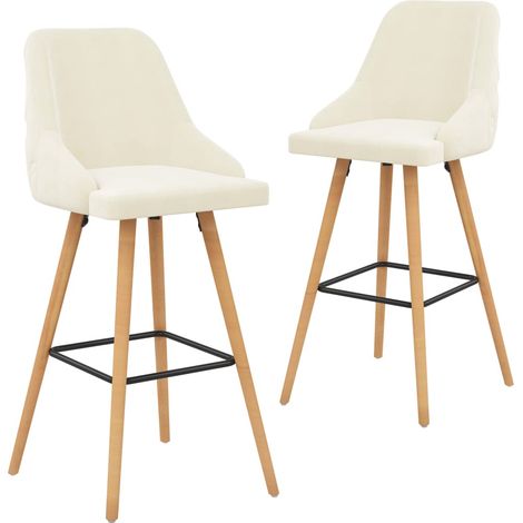 Tabourets de bar x2 chaises haute design et moderne en velours crème et bois DEC029388
