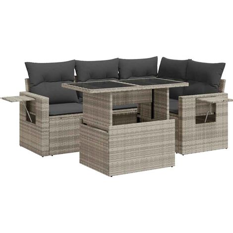 Maison Exclusive - Set Divano da Giardino 5pz con Cuscini Grigio Chiaro Polyrattan (1/5)