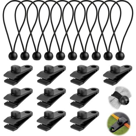 Lot de 10 pinces robustes pour bâche et auvent avec cordon élastique – Clips de tente en linoléum (1/5)
