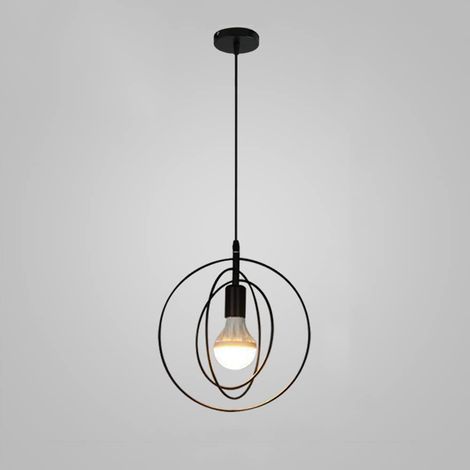 Abat-Jour de Plafonnier Cercle E27 Lustre Fer Créatif Rétro Industrielle en Métal Anneaux Lampe Suspension Luminaire LED Vintage Pendante Chambre Salon Maison Salle À Manger Couloir Café Cuisine Noir (1/5)