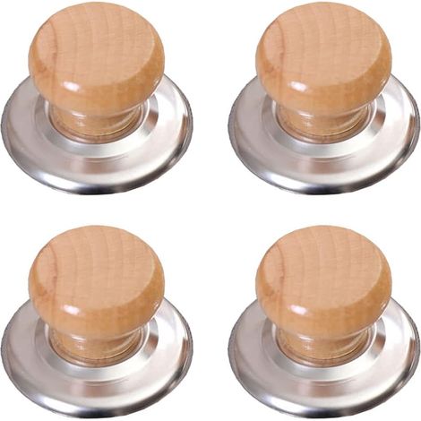 Sollbry 4 Pièces Boutons de Remplacement Bois pour Couvercles de Casseroles Lot de Poignées Universelles Résistantes Chaleur pour Ustensiles de Cuisine (1/5)