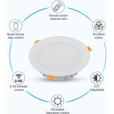 Spot encastrable rond RGB+CCT 18 W avec télécommande WiFi FUT065, sept couleurs (1/5)