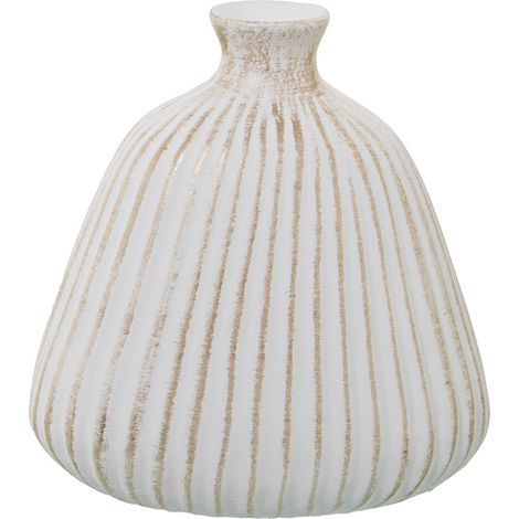 Vase Bouteille avec rainures en céramique Blanc Mat et doré 17x24x26 cm