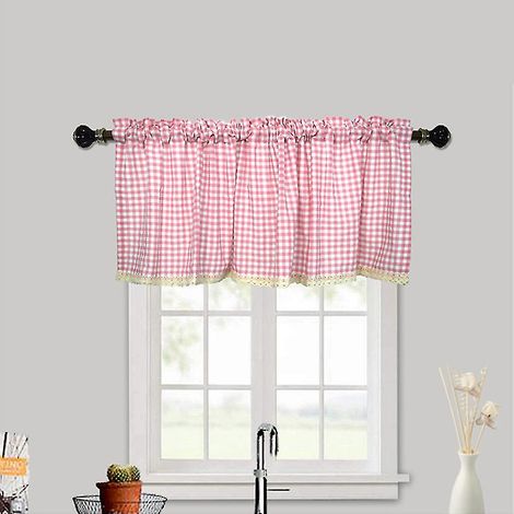 Kurze, karierte Küchengardinen, inklusive Gardinenblende – 106 x 45 cm – Rosa (1/4)