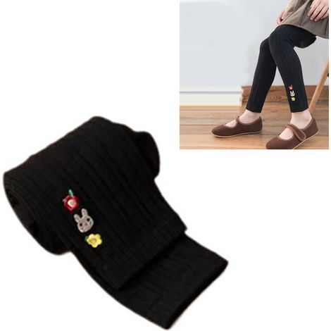 Hochgeschnittene Kinderstrumpfhose mit zarter Stickerei, bequem, aus Baumwolle, Leggings für Mädchen, ideal für Schule und Partys, schwarz, Größe L, empfohlene Körpergröße: 125–145 cm (1/5)