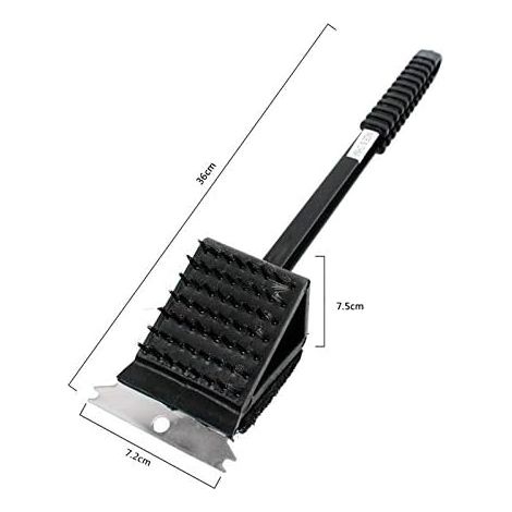 Brosse de nettoyage 3 en 1 pour barbecue – Brosse de fil de cuivre d'angle Brosse de nettoyage pour gril de barbecue Fil de cuivre Éponge Pelle Manche long 2pcs (1/3)