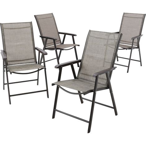 Set of 4 Brown Garden Patio Folding Chairs (1/5)