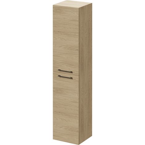Napoli Light Oak 350mm x 1600mm Wall Mounted 2 Door Storage Unit - 350mm - Gunmetal Grey 160mm Handle