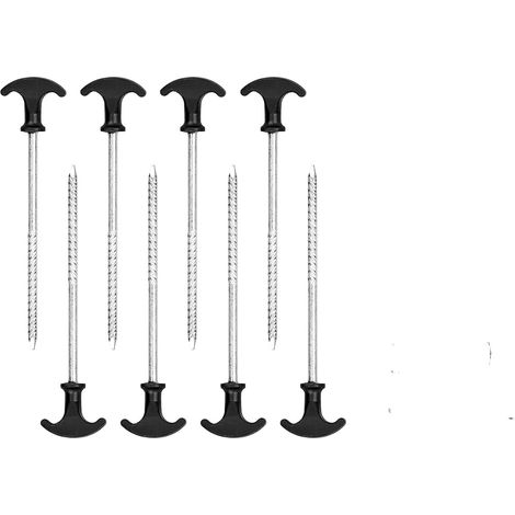 Tent Pegs, 8 Pieces, 20cm Long and Sturdy Stakes, Steel Stakes, Ground Anchors, Tent Pegs, Hooks for Tent Pegs, Camping, Gardening, Galvanized Iron (1/5)