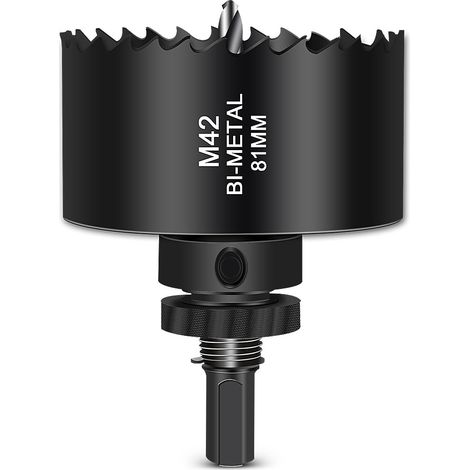 Scie Cloche 81mm Noir M42 Hss Bi-Métal Découpeur de Trous en Acier à Haute Vitesse Avec Tige de Positionnement de Foret Pour Panneau De Fibres Bois Plastique Cloison Sèche Métal Mince (1/5)